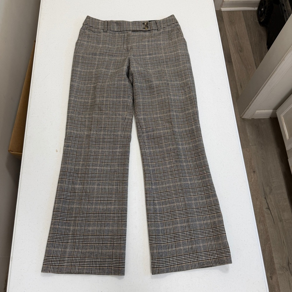 Talbots Heritage Fit Glen Plaid Petite Dress‎ Pants Grey Tan Check 4P 5884